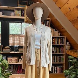 Pointelle Cardigan Cream Vintage